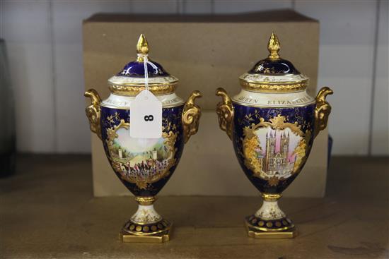 Two Coalport Queen Elizabeth II commemoratvie ltd edition vases and covers